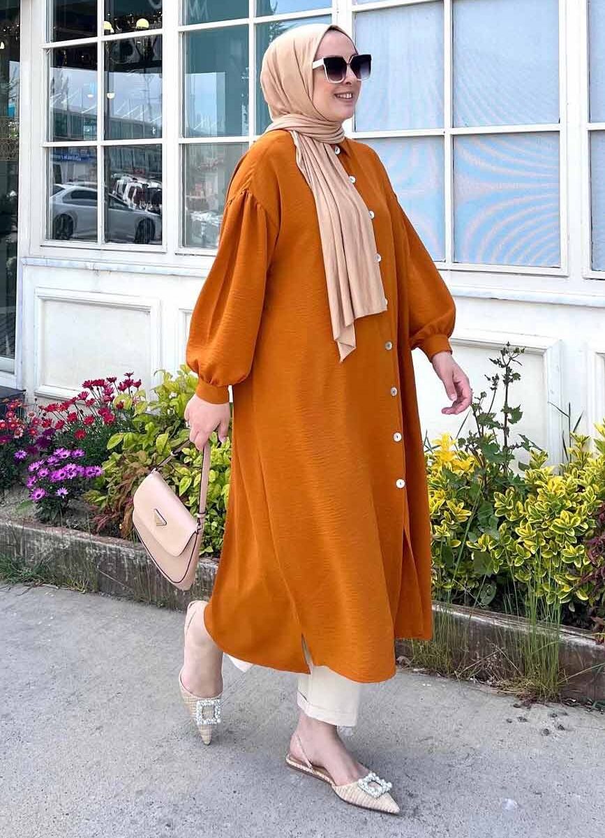 Sedef Düğme Tunik - Kremit