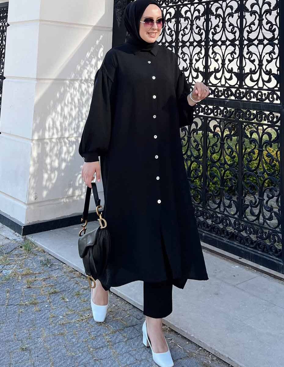 Sedef Düğme Tunik - Siyah