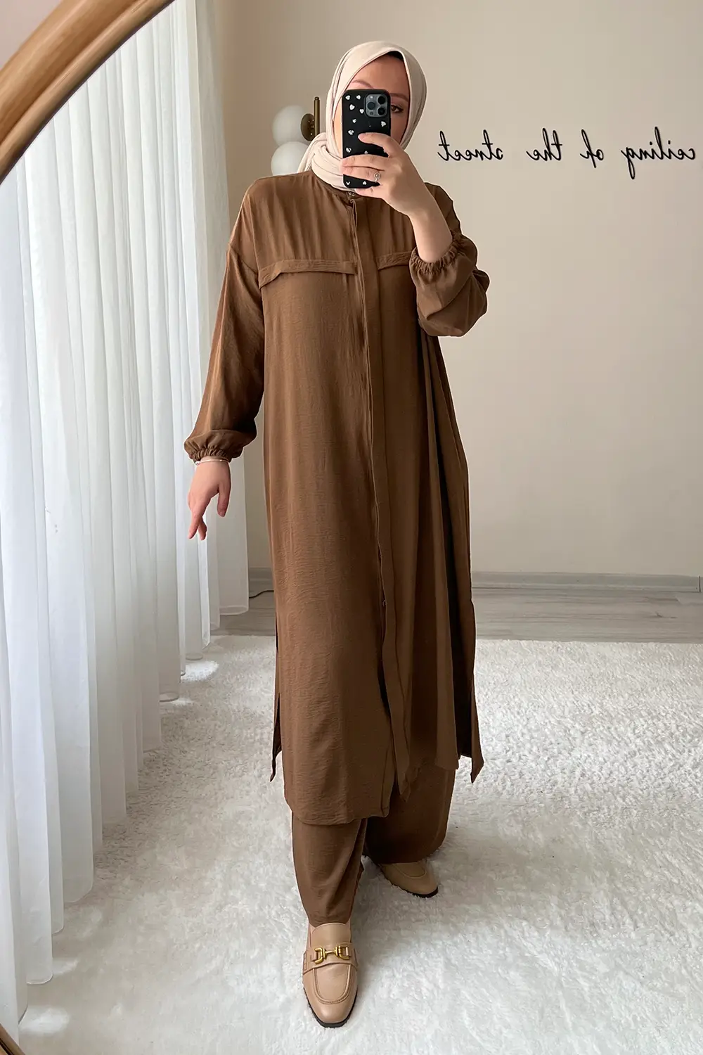 Mina Gizli Düğme Takım - Kahverengi