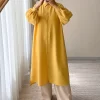 Boydan Düğmeli Zen Tunik - Sarı