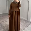 Layra Büzgülü Elbise - Kahve