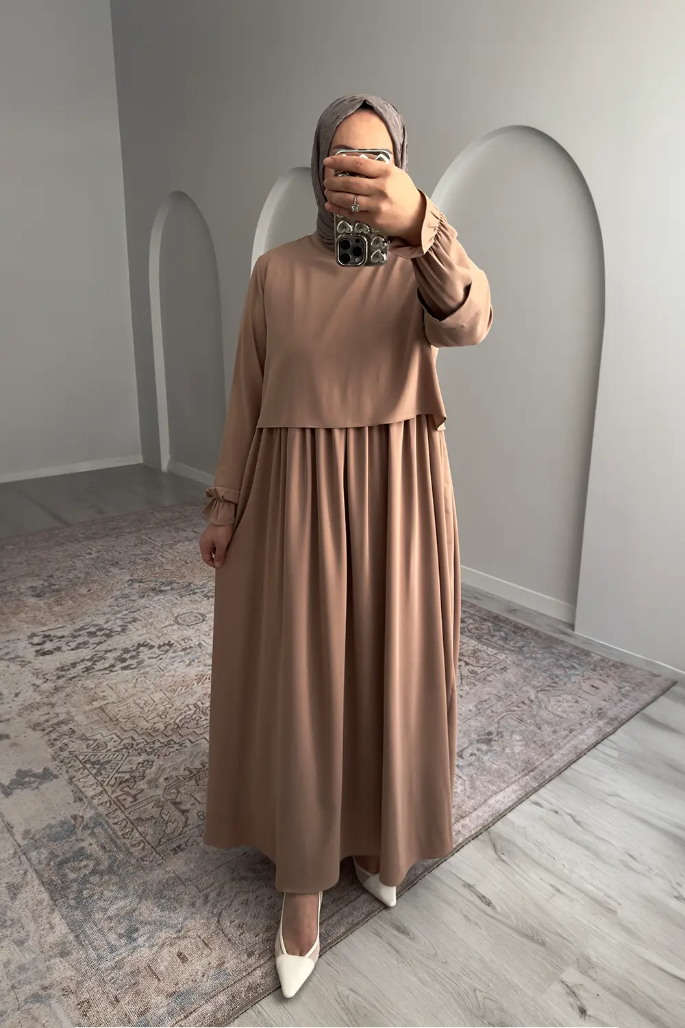 Layra Büzgülü Elbise - Vizon