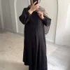 Helen Nervürlü Pamuk Tam Boy Takım - Siyah